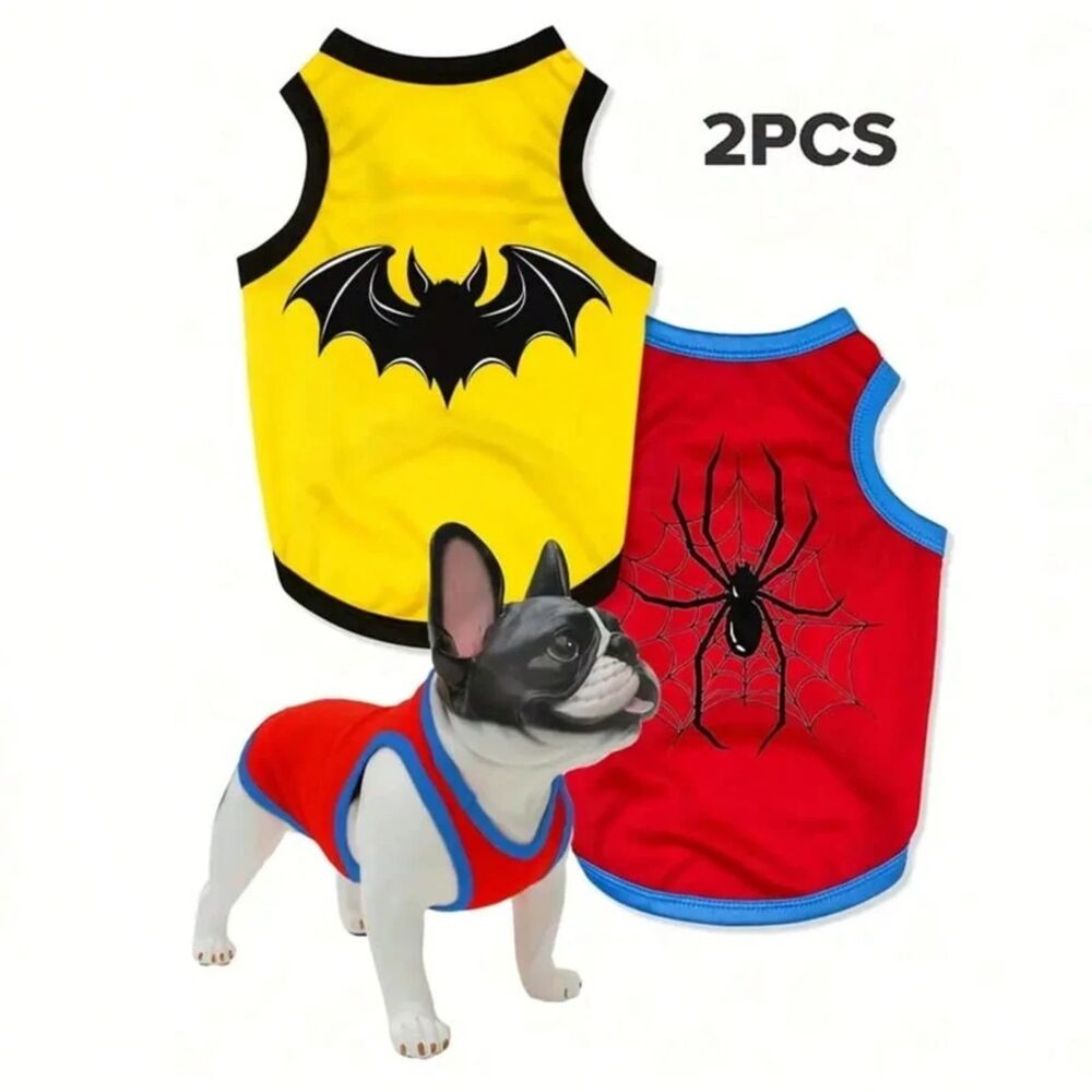 Spiderman Batman Dog Costume Set Pet Shirt Halloween Lghtwght Super Hero NWT Lg